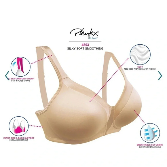 Playtex Full Figure 18 Hour Sleek & Smooth Wireless Bra Style 4803 • NEW • PLUS - Picture 2 of 4